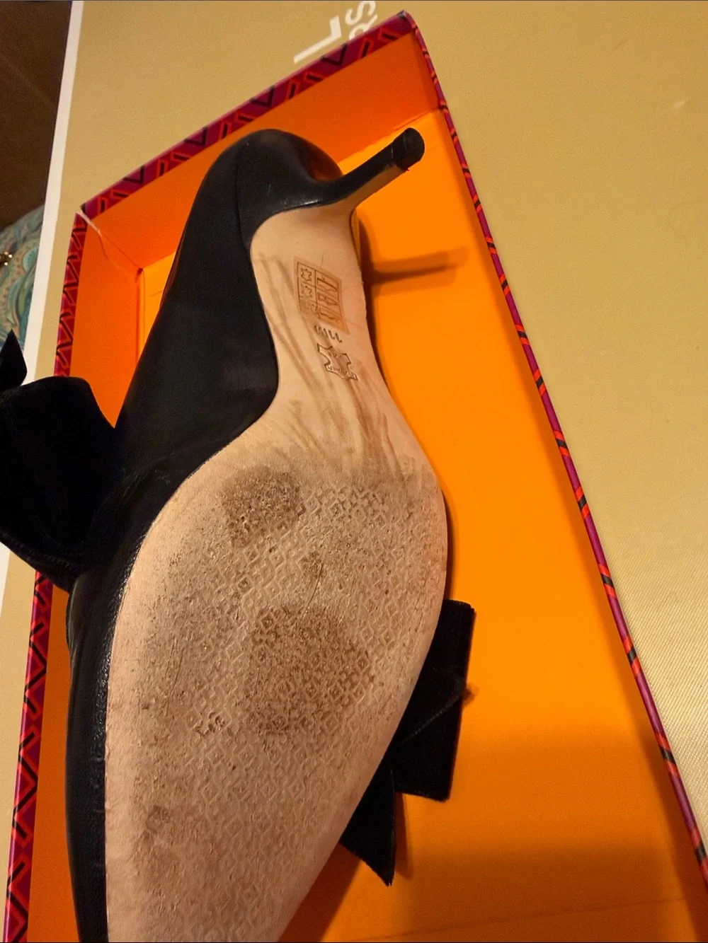 Tory Burch Black Pointed-Toe Velvet Bow Mules